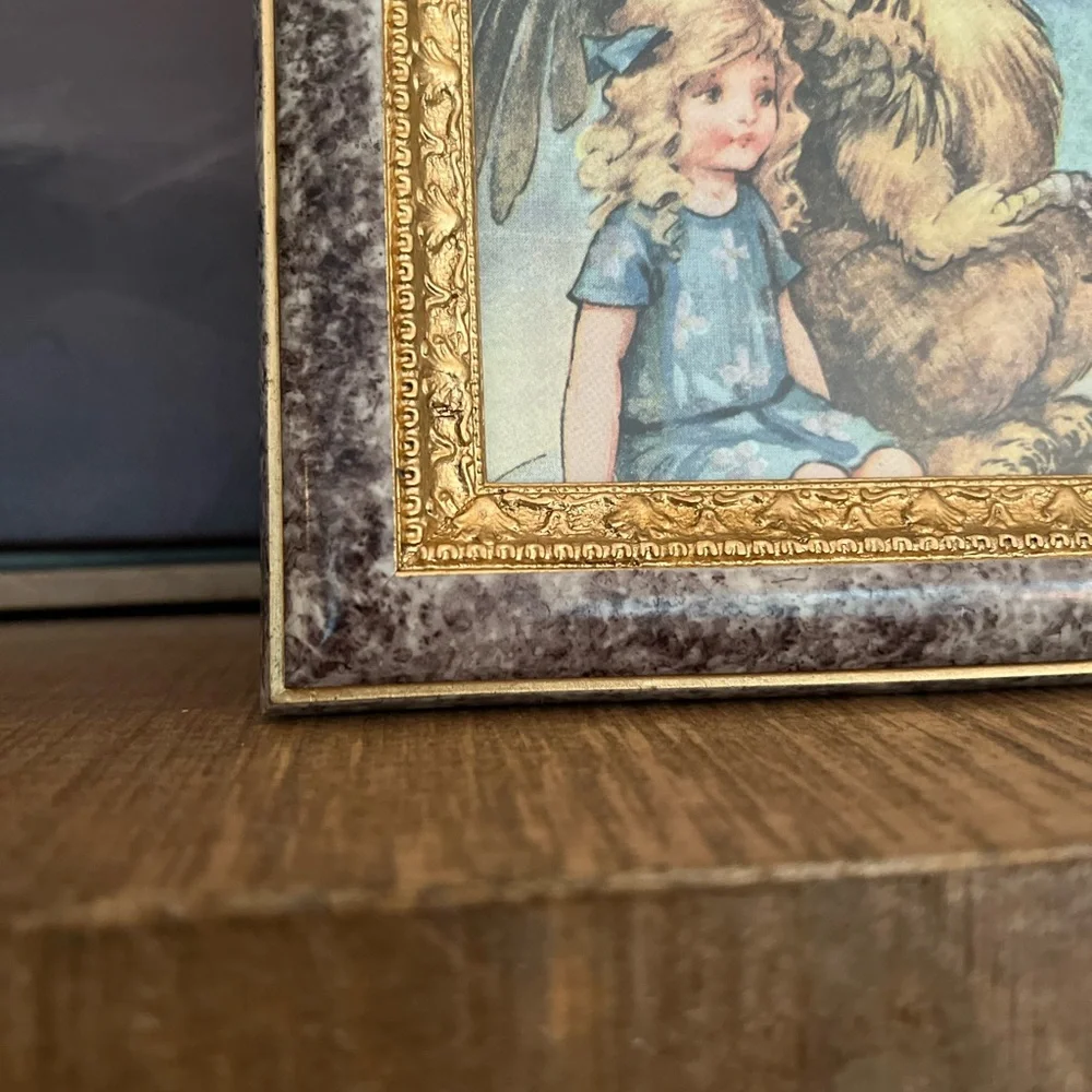 Faux Marble with Gold Filigree Border Easel Table Picture Frame